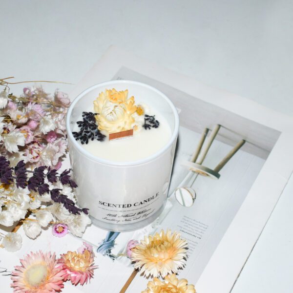 Citrus and Herb Decorated Candle in White Jar