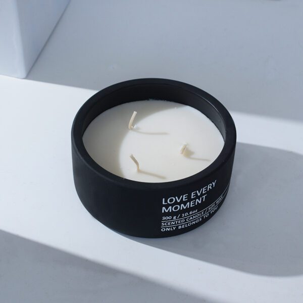Minimalist Black Concrete Candle in Low Round Shape