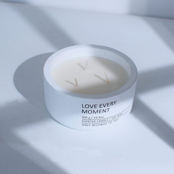 Flat Cement Scented Candle with Triple Wicks in White