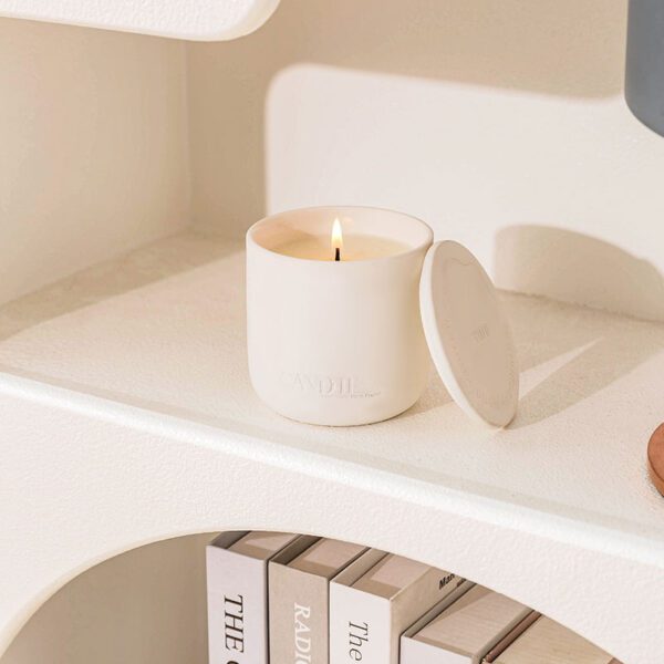 white ceramic scented candle with lid