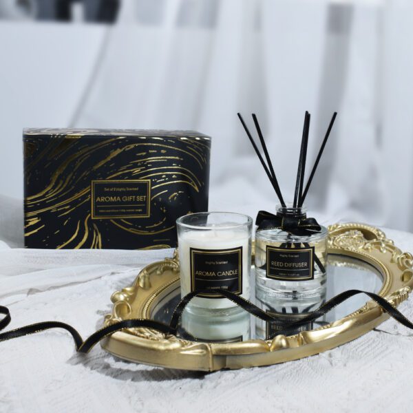 Black and Gold Aroma Gift Set – Reed Diffuser & Candle Duo - Image 4