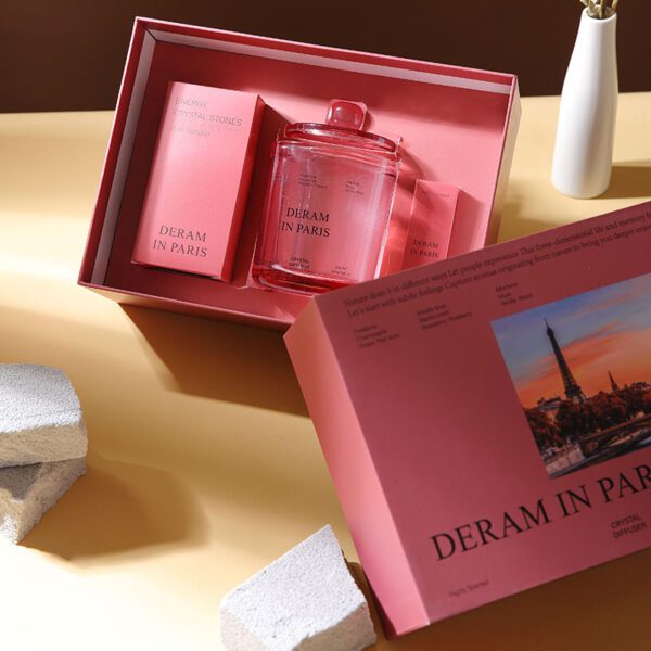 Crystal diffuser gift set in red jar with elegant packaging
