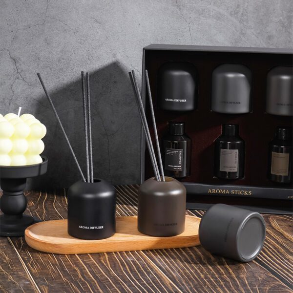 luxury aroma diffuser set with matte bottles and sticks