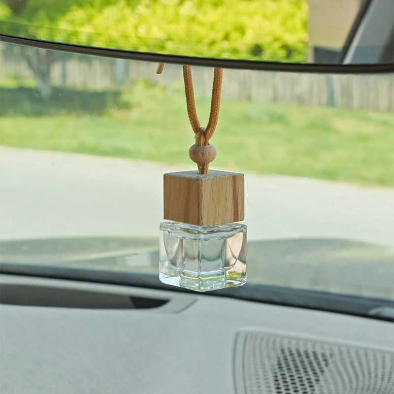 Hanging Car Diffuser – Glass Aroma Bottle with Wood Cap