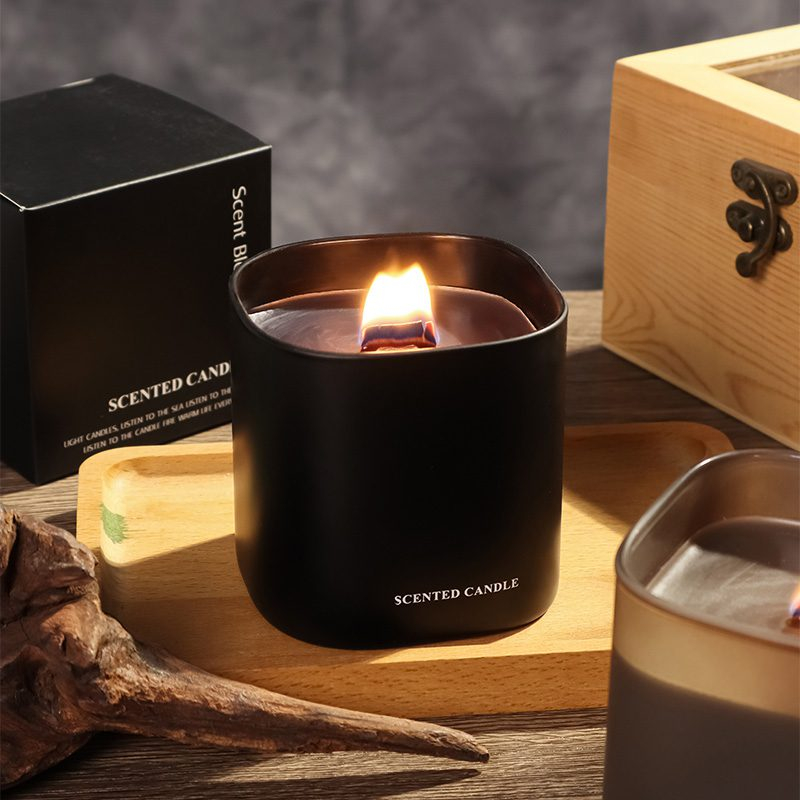 Wooden Wick Scented Candle 280g – Square Matte Glass | Amber Collection