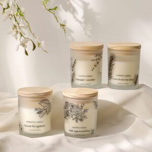 Four Natural Scented Candles in Frosted Glass