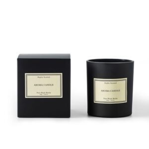 Matte black candle with matching minimalist packaging