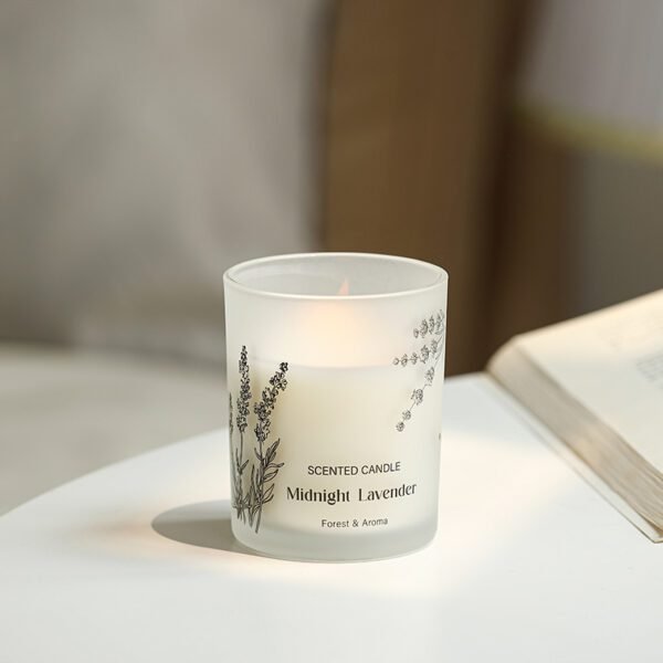 Frosted Glass Scented Candle with Wooden Lid – Botanical Series - Image 3