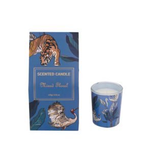 Blue Patterned Scented Candle with Tiger and Crane