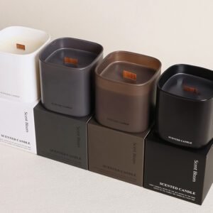 square scented candles in matte glass jars – 4 color options
