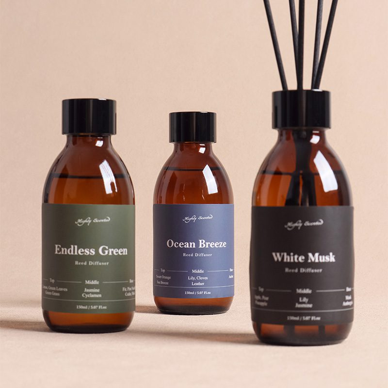 Amber Bottle Reed Diffuser – 150 ml, 5 Signature Scents