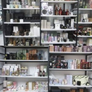 Custom fragrance supplier sample set with reed diffuser, candle, and room spray.