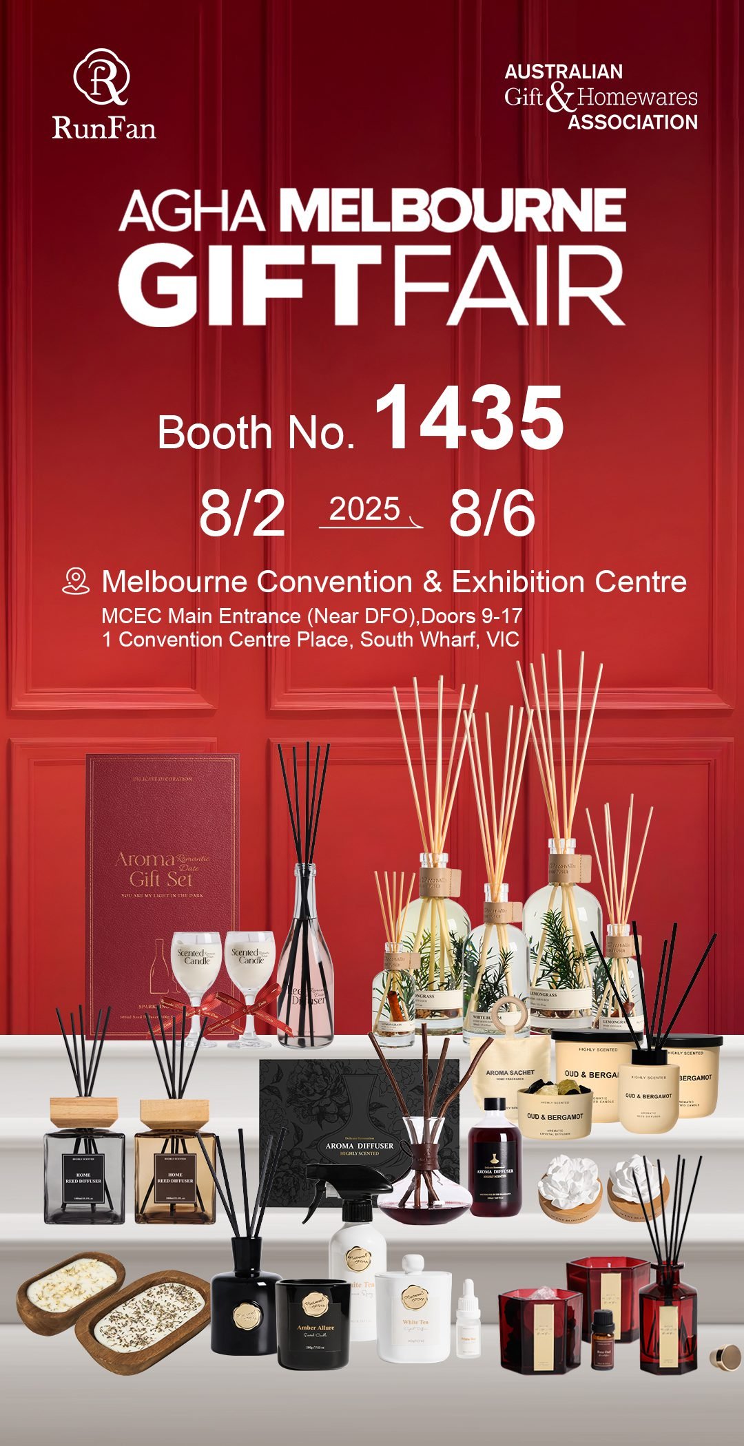 RunFan booth at Melbourne Gift Fair 2025 showcasing premium home fragrance products