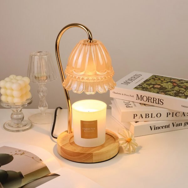 Electric Candle Warmer Lamp With Wood Base & Glass/Metal Shade - Image 2