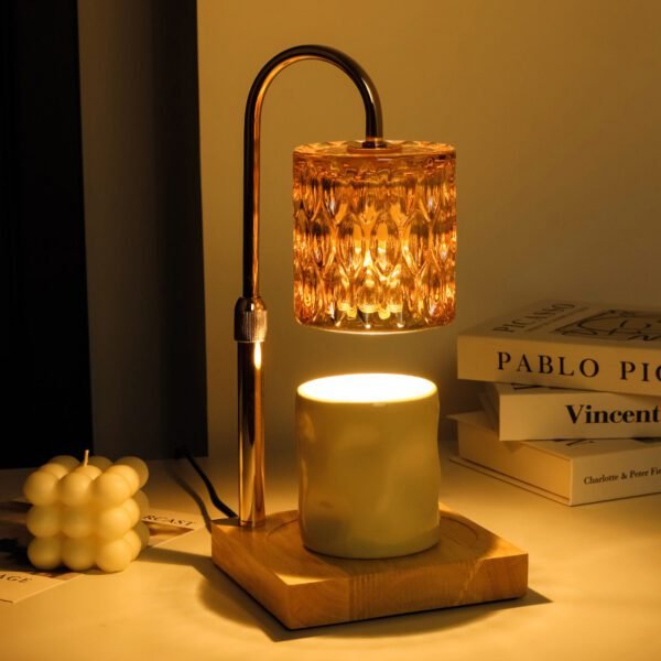 Electric Candle Warmer Lamp With Wood Base & Glass/Metal Shade - Image 3