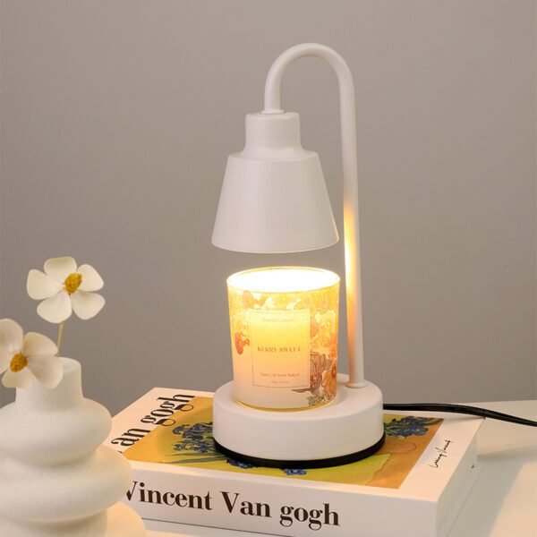 Electric Candle Warmer Lamp With Wood Base & Glass/Metal Shade - Image 4