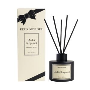 Black reed diffuser with gift box packaging Oud & Bergamot 120ml product photo