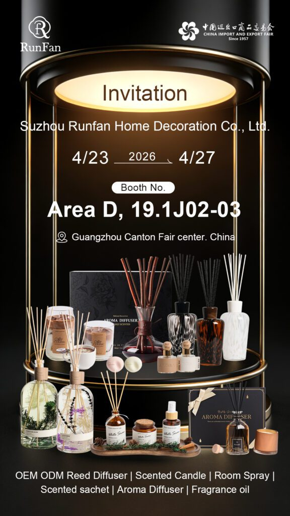 Runfan invitation for Canton Fair 2026 in Guangzhou with home fragrance products and booth 19.1J02-03
