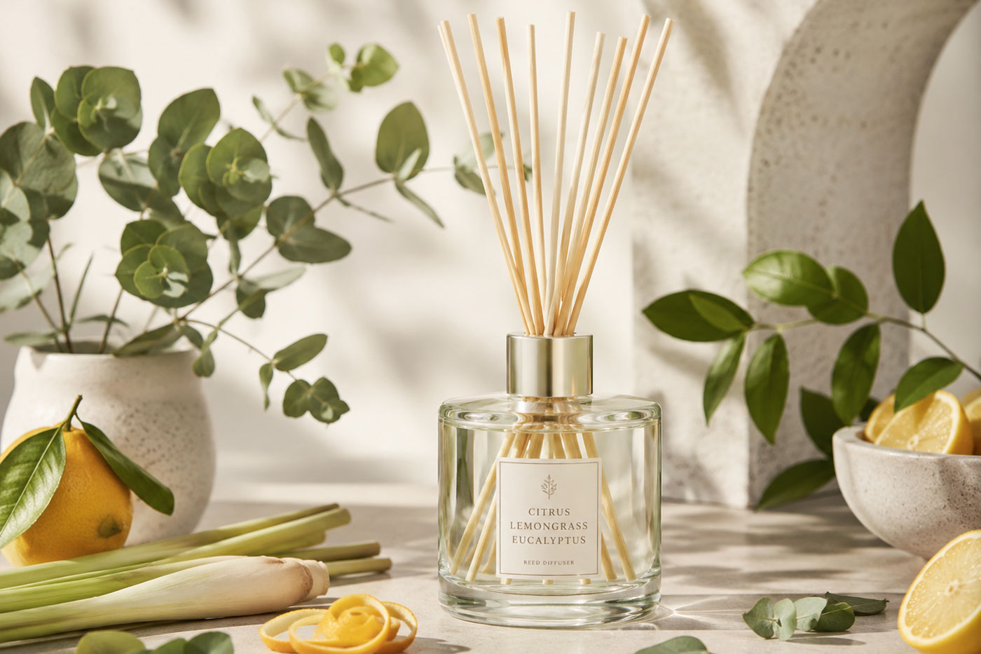 Citronella reed diffuser scent direction with lemongrass citrus and eucalyptus