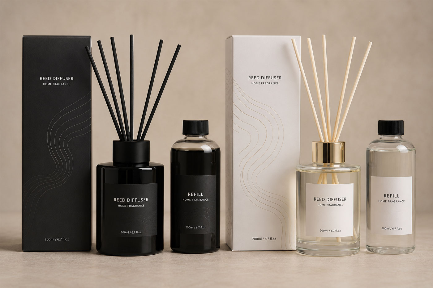 Reed diffuser trends 2026 luxury black packaging for private label brands