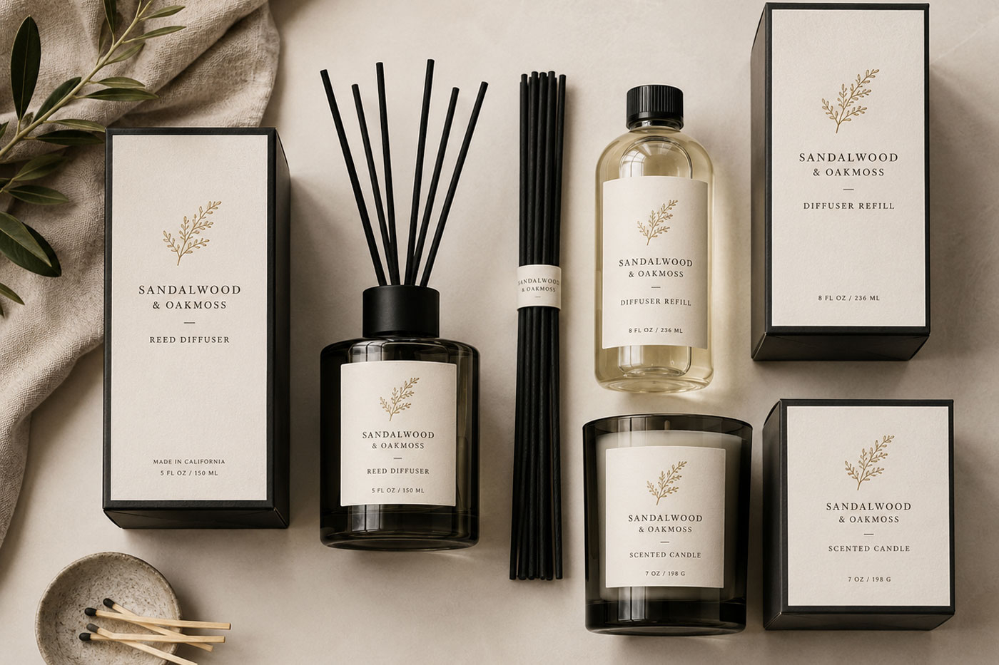Private label reed diffuser refill and gift set with replacement sticks